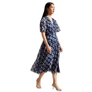 Ted Baker Navy Blue Marllee Floral Flutter Sleeve Tiered Midi Dress Size 2